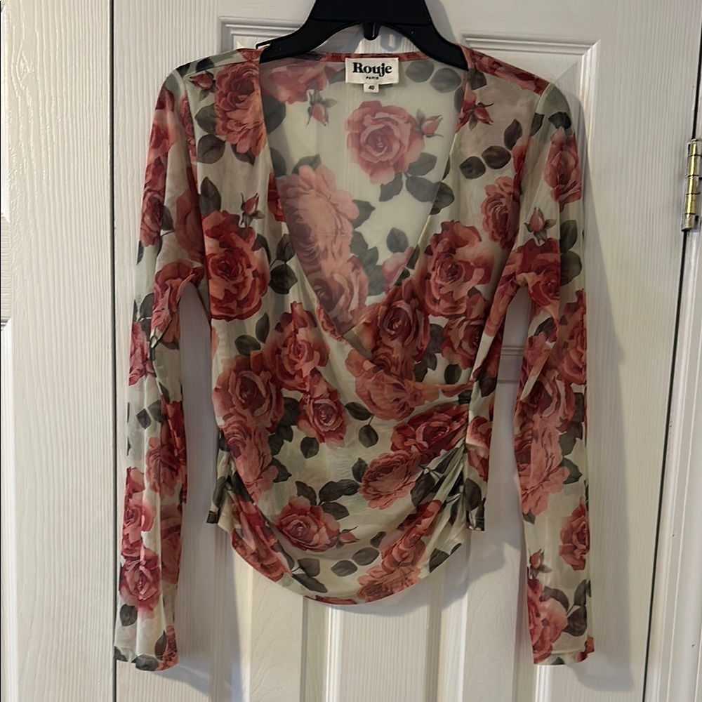 Rouje Yura Rose Wrap Blouse Top sz 40